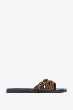LEATHER STRAPPY SLIDERS WITH BUCKLE