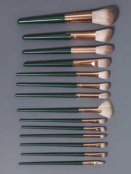 Набор кистей для макияжа Lillian, 14 предметов, футляр на завязках, зелёный, серый