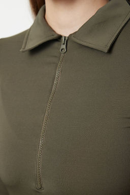 Haki Fermuar Yaka Detayl? C?tc?tl? Esnek Orme Body TWOAW24BD00005