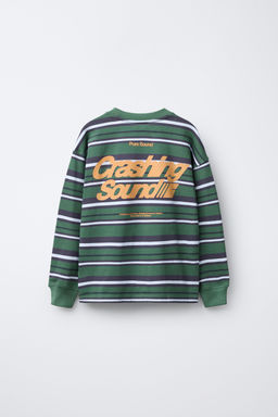 WOVEN STRIPE T-SHIRT WITH SLOGAN - Zara фото 2