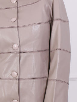 Куртка больших размеров из экокожи со стразами - Almond фото 3