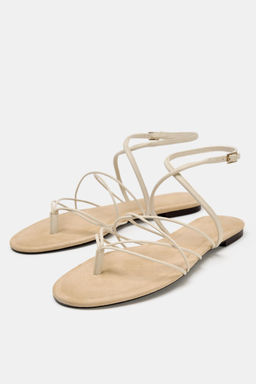 SANDALIA PLANA TIRAS PIEL / Blanco Crudo - Zara фото 4