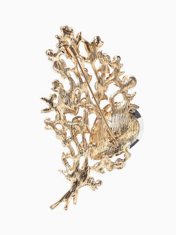 Брошь «Лист» осенний, ажур, стразы, цветная в золоте