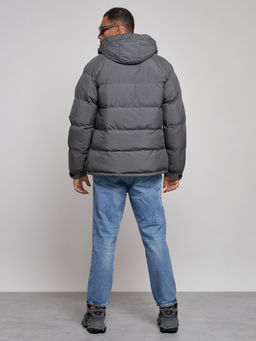Куртка спортивная болоньевая мужская зимняя с капюшоном серого цвета 3111Sr - Wonderrman фото 5