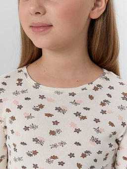 Джемпер для девочек бежевый с цветочным принтом