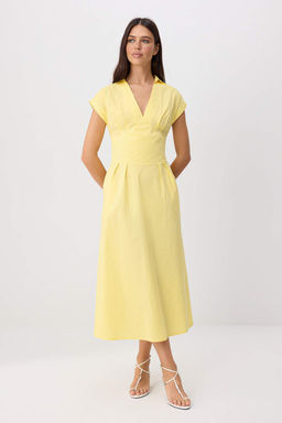 A__k Sar_ Poplin V Yaka Midi Dokuma Elbise TWOSS26EL00347
