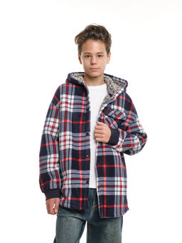 Рубашка на меху на пуговицах 22-7337 син-красная клетка