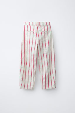 PANTAL?N BARREL RAYAS CON ALGOD?N Y LINO / Crudo / Rojo - Zara фото 4