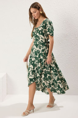 Yesil Kusakl? Cicekli Anvelop Kapamal? Midi Dokuma Elbise TWOSS25EL00141
