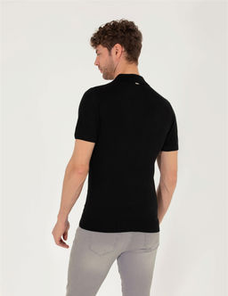 Siyah Slim Fit Fermuarl_ Polo Yaka Triko Ti__rt - Pierre cardin фото 5