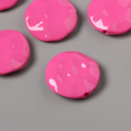 Цена за 10 шт. Бусина для творчества акрил «Плоский мятый круг», розовый 2.5×2.5×0.6 см