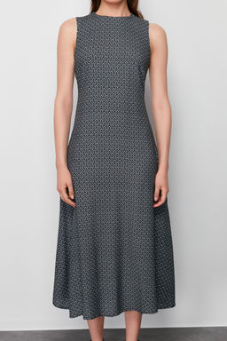 SiyahGeometrik Desenli Duz Kesim Midi Dokuma Elbise TWOSS24EL00706 - Trendyolmilla фото 4