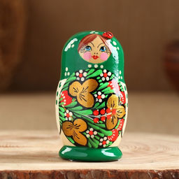 Матрёшка дерево «Божья коровка», зелёное платье, 5 кукольная, 10-12 см