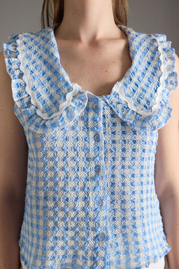 Trendyolmilla Mavi Bebe Yaka Ekoseli Gomlek TWOSS25GO00154 фото 3