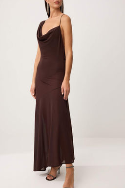 Kahverengi Dokuma Ici Bodyli Tul Midi Astarl? Elbise TPRSS26EL00272 - Trendyolmilla фото 4