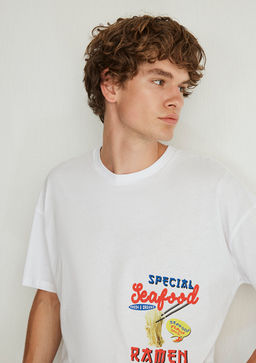 S?rt Bask?l? Beyaz Tisort - Mavi фото 6