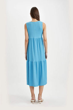 Платье миди без рукавов с круглым вырезом и запахом - Defacto фото 7