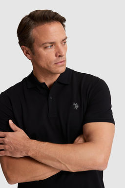 Erkek Siyah Regular Fit Polo Yaka Basic Ti__rt