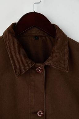 Ekru Fitilli Kadife Yaka Detayl? Denim Gomlek Ceket TWOAW26CE00004 - Trendyolmilla фото 10