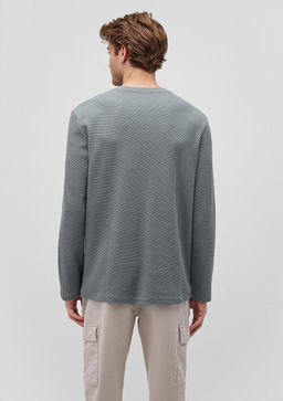 Uzun Kollu Yesil Basic Tisort - Mavi фото 4