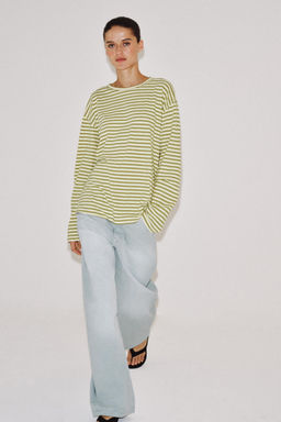 CAMISETA RAYAS ALGOD?N Y LINO / Beige / Tostado