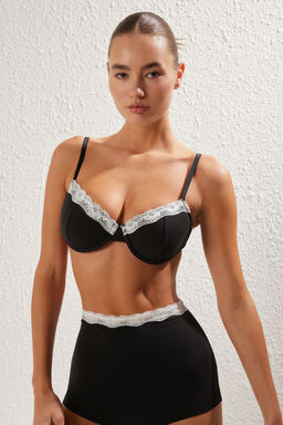 TRENDYOLMILLA Siyah-Bej 2li Paket Pamuklu Dantel Detayl? Kapl? T-Shirt Bra Orme Sutyen THMSS25SU00026  фото 4