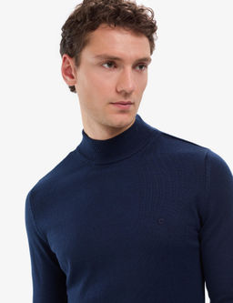 A__k Lacivert Slim Fit Yar_m Bal_k__ Yaka Basic Triko Kazak