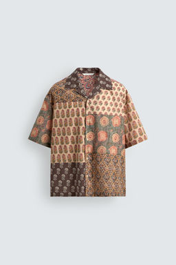 CAMISA RELAXED FIT ESTAMPADO PATCHWORK / Ocre - Zara фото 6