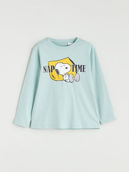 Bisiklet Yaka Snoopy Bask?l? Erkek ?ocuk Pijama Tak?m?