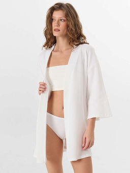 Халат женский белый вафельный укороченный