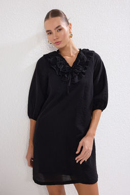 Siyah Duz Kesim F?rf?rl? Mini Dokuma Elbise TWOSS25EL00210 - Trendyolmilla фото 3