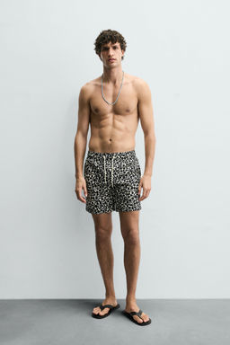 GEOMETRIC PRINT LONG SWIMMING TRUNKS