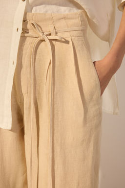 Bej %100 Keten Beli Baglama Detayl? Yuksek Bel Wide Leg Pantolon TWOSS25JE00243 - Trendyolmilla фото 3