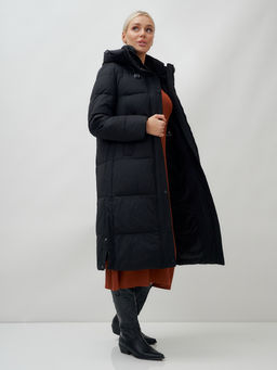 Пальто утепленное стеганное зимнее с капюшоном женское черного цвета 9601Ch - Holdluck фото 19