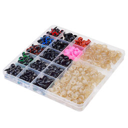 Набор для декорирования. Глазки и носики" пластиковый, 250 шт, тип крепления - винтовой с фиксатором, глазки разноцветные (зел, желт ,син, красн, прозрач) 10мм - 80 шт, глазки черные (6мм, 8мм, 10мм, 12 мм, 14мм) - 90 шт,  носики (черн, роз, корич) 9x12мм