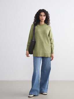 Bisiklet Yaka Oversize Kad?n Triko Tunik