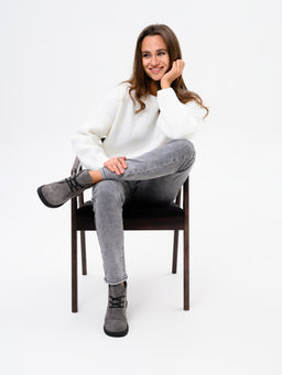 Ботинки 308.патрицияbl.Серый замок замша/байка