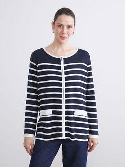 Bisiklet Yaka ?izgili Kad?n Triko H?rka