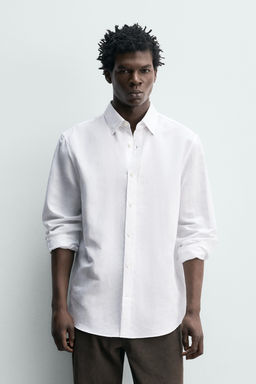 CAMISA REGULAR FIT  ALGOD?N - LINO / Blanco - Zara фото 2
