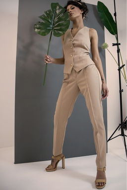 Брюки из плотной костюмной ткани песочные