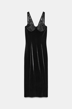 VELVET LACE MIDI DRESS - Zara фото 5