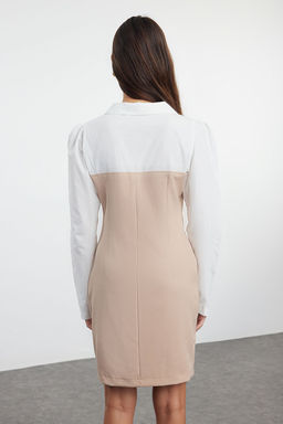 Camel Duz Vucudu Saran Gomlek Yaka Dokuma Elbise TWOAW23EL00611