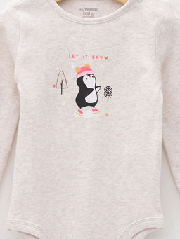 Bisiklet Yaka Uzun Kollu Bask?l? Pamuklu K?z Bebek ??t??tl? Body 2li - Waikiki фото 3