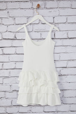 TRENDYOLMILLA Beyaz Duz Volanl? / F?rf?rl? Mini Esnek Orme Elbise TWOSS25EL00388 фото 6