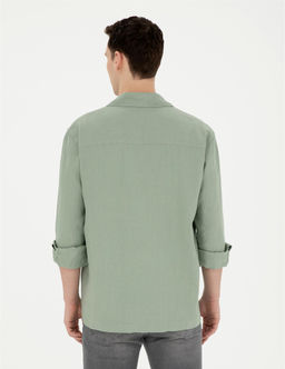 Ye_il Keten Comfort Fit Uzun Kollu G_mlek