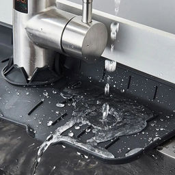 Коврик-оргнайзер силиконовый для раковины на кран/смеситель 37,5х14х0,8см, цвета в ассортименте: серый, оранжевый, в п/эт пакете (Китай) - Домашняя мода фото 10