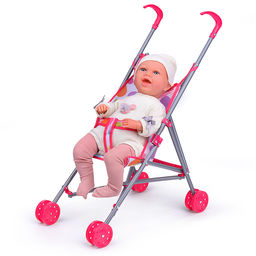 Коляска-трость для кукол, прогулочная, цвет розовый