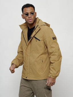 Куртка спортивная мужская весенняя с капюшоном бежевого цвета 88021B