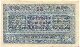 Банкнота 50 геллеров 1920 года Австрия  Утценайх (нотгельд)