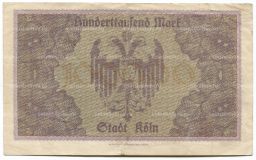100000 марок 1923 года Германия  Нотгельд (Кёльн)